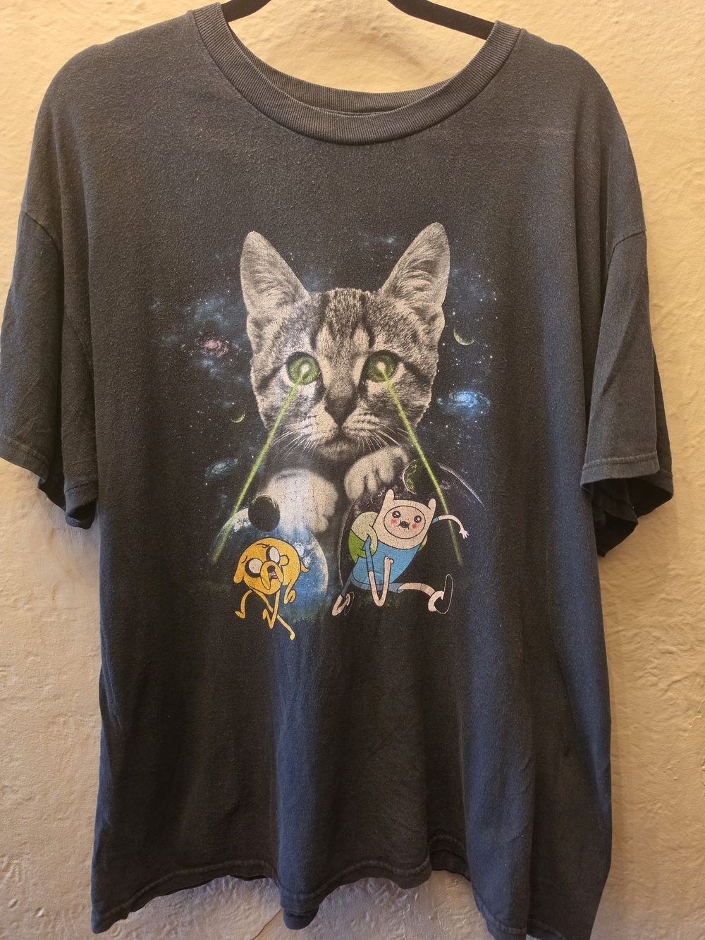 Adventure Time Finn Jake Laser Eyes Space Cat Graphic T Shirt XL Cartoon Network
